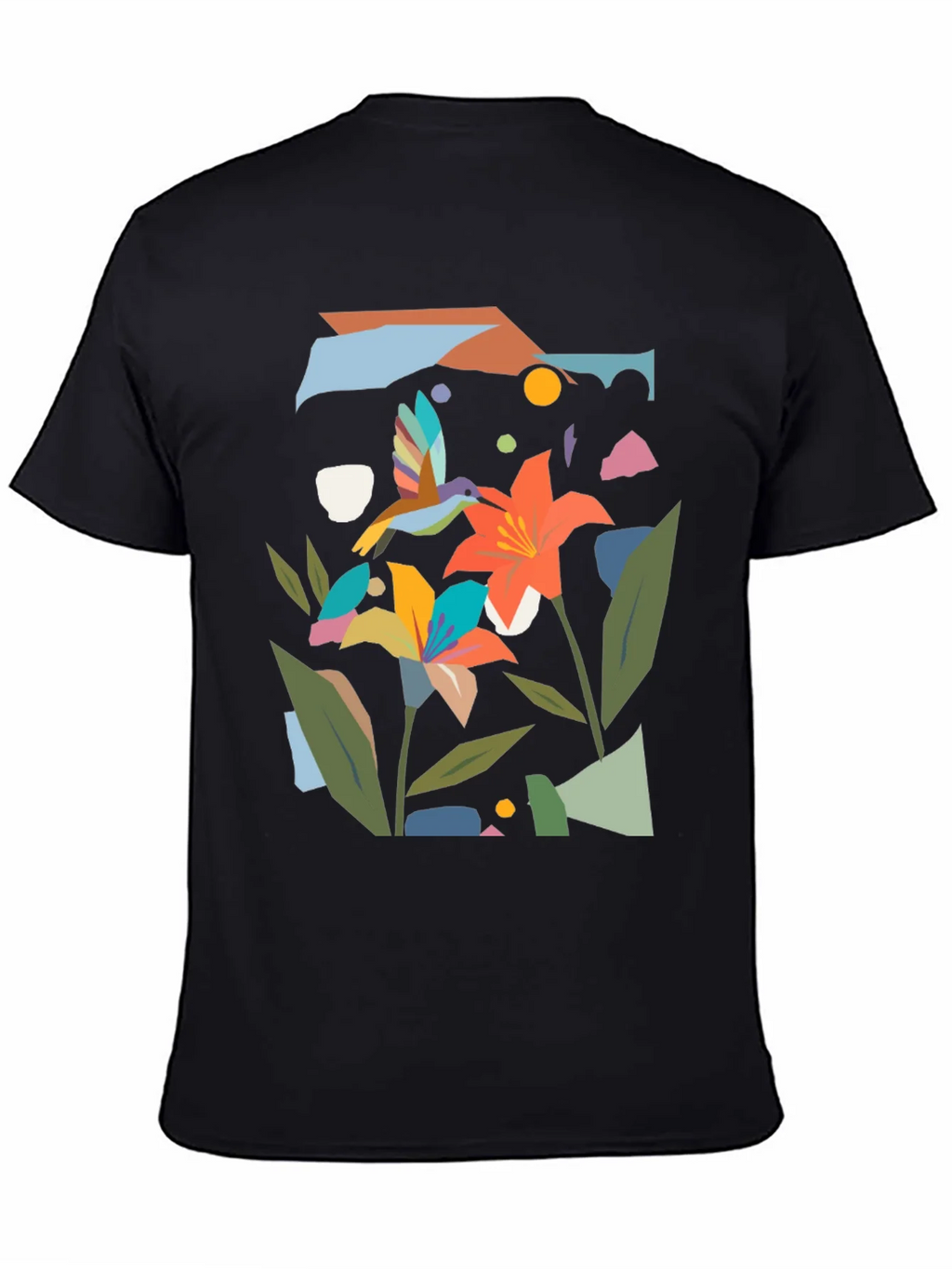 Abstract Floral & Hummingbird Black Graphic Tee product image 4