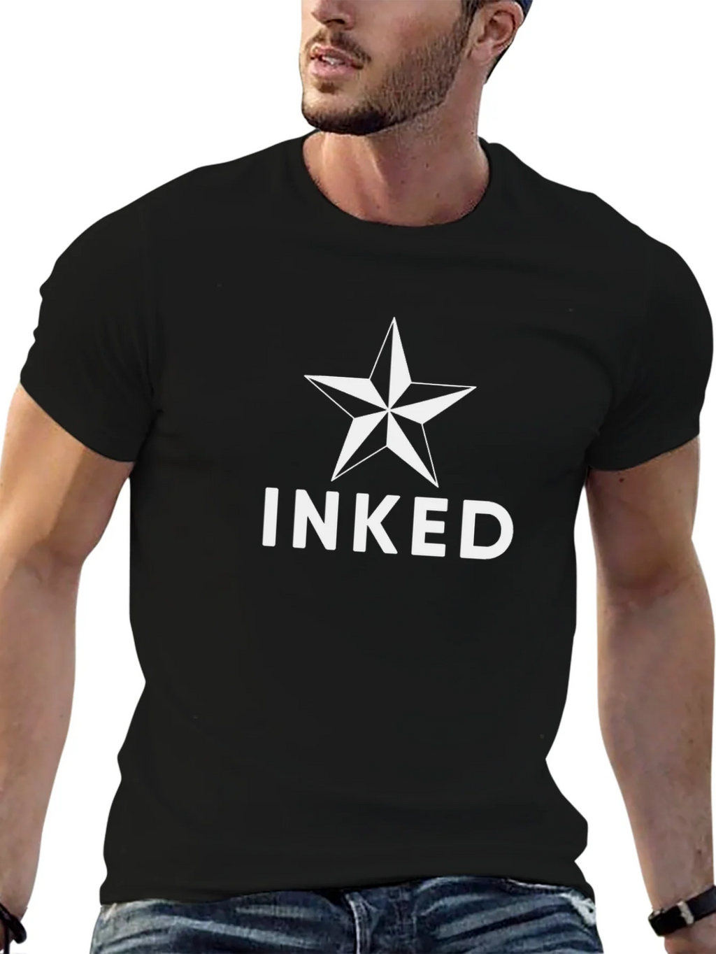 Inked Star Graphic T-Shirt - Black Crew Neck Tee product image 6