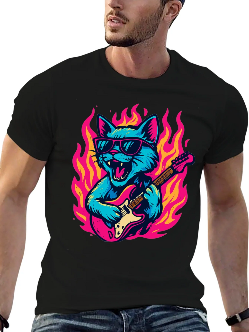 Rockin Cat Guitarist T-Shirt product image 6