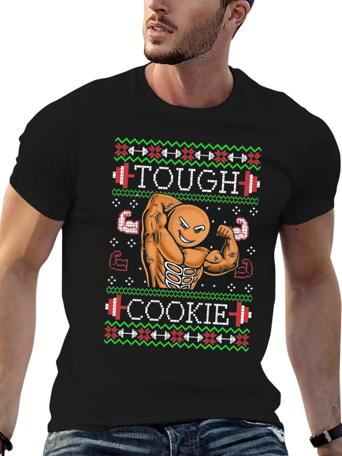 Tough Cookie Ugly Christmas Sweater Gym Workout T-Shirt product image 6