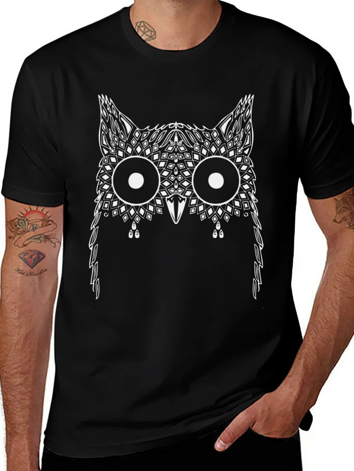 Abstract Owl Graphic Print Black T-Shirt product image 1