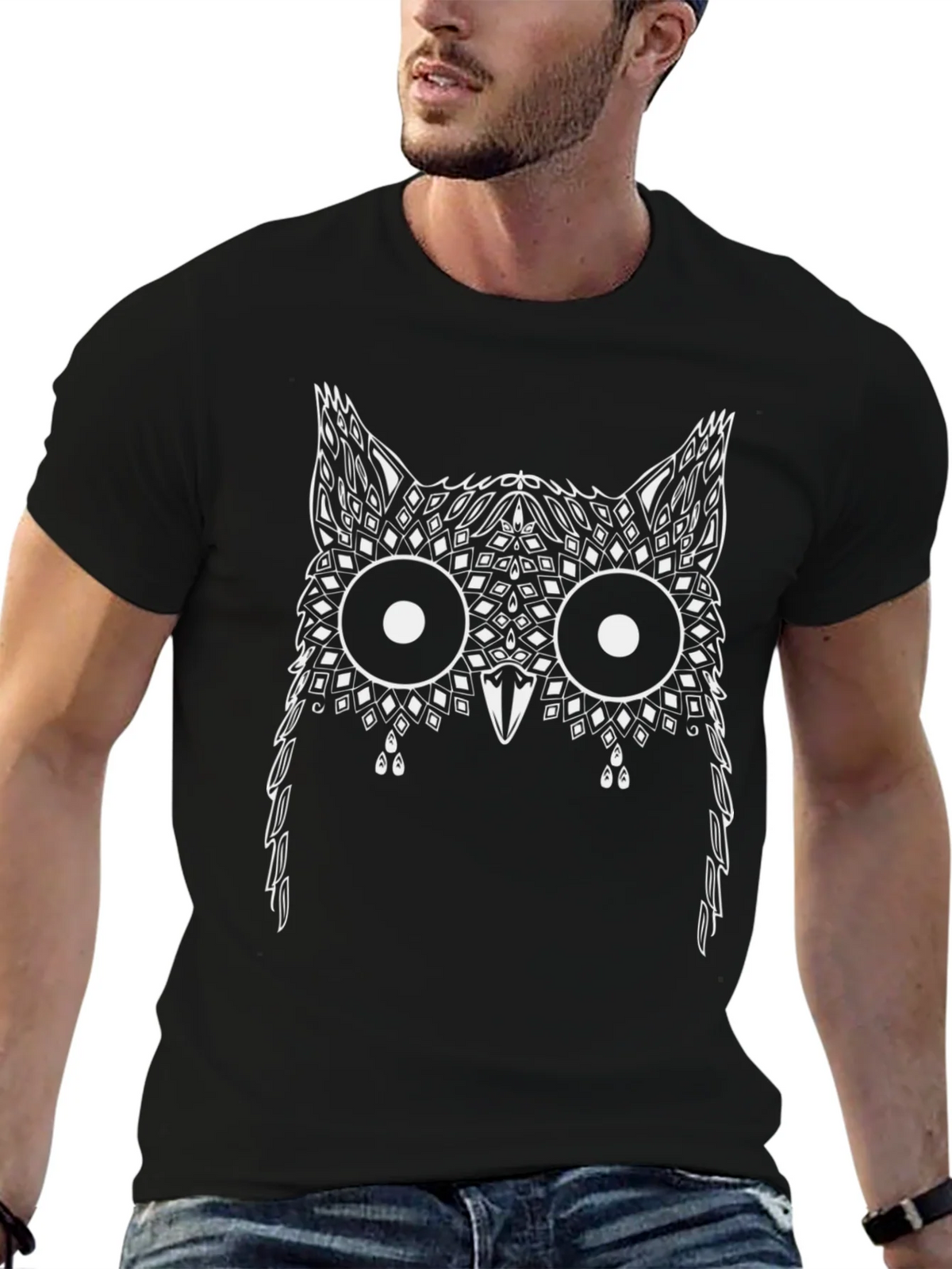Abstract Owl Graphic Print Black T-Shirt product image 6