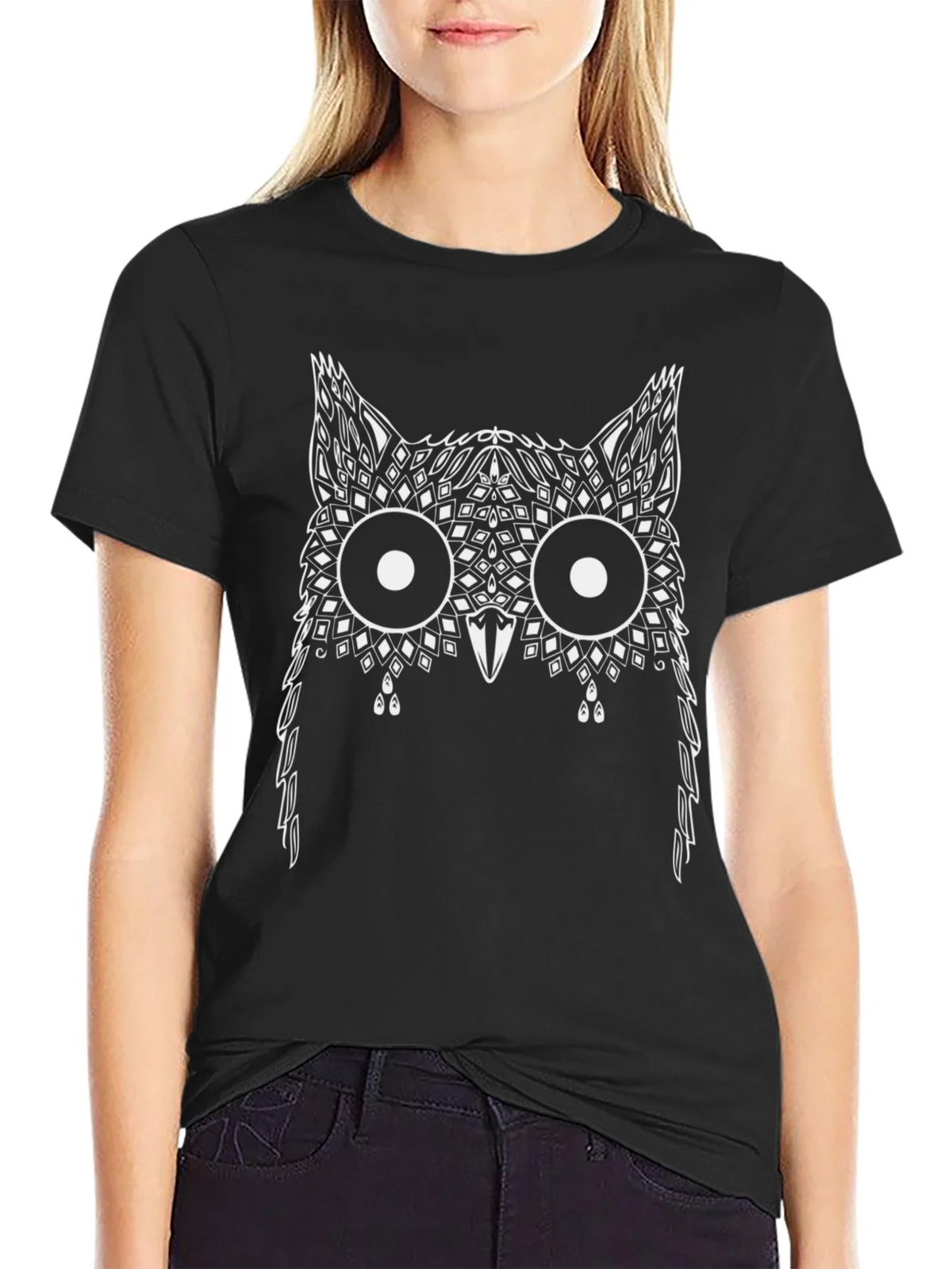 Abstract Owl Graphic Print Black T-Shirt product image 2