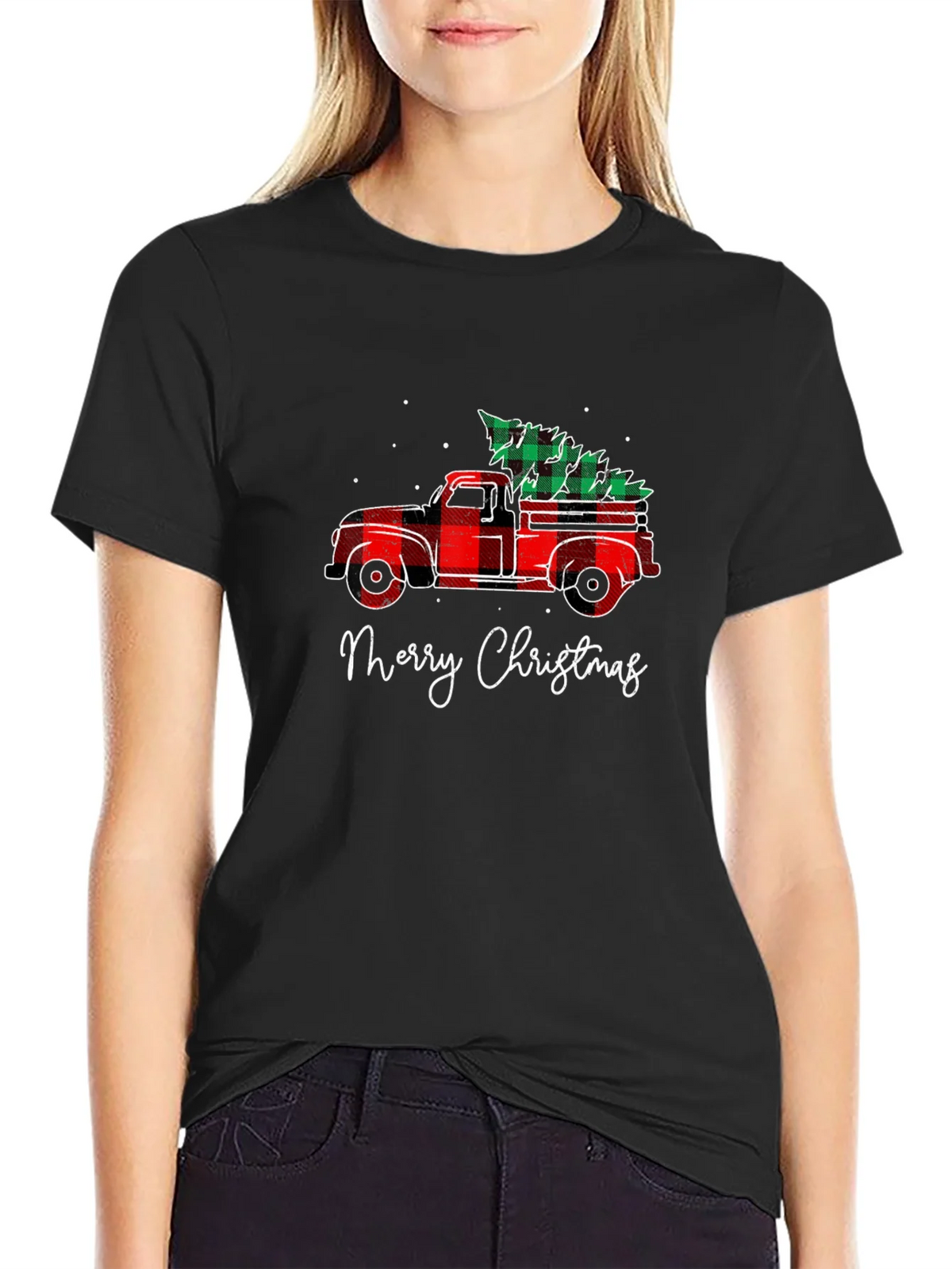 Merry Christmas Plaid Truck T-Shirt product image 2