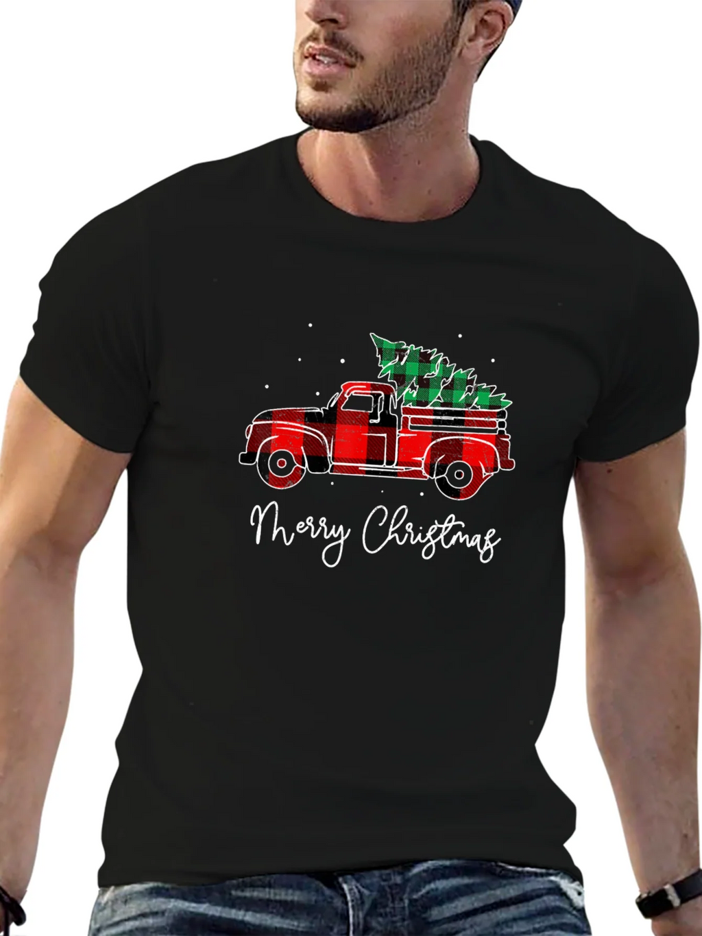 Merry Christmas Plaid Truck T-Shirt product image 4