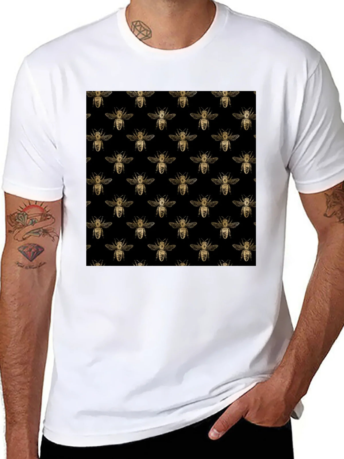 Honey Bee Pattern Black T-Shirt product image 7