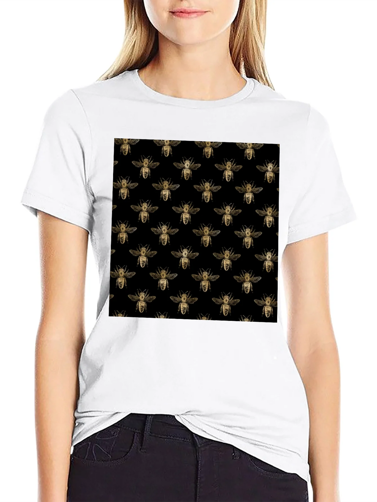 Honey Bee Pattern Black T-Shirt product image 8