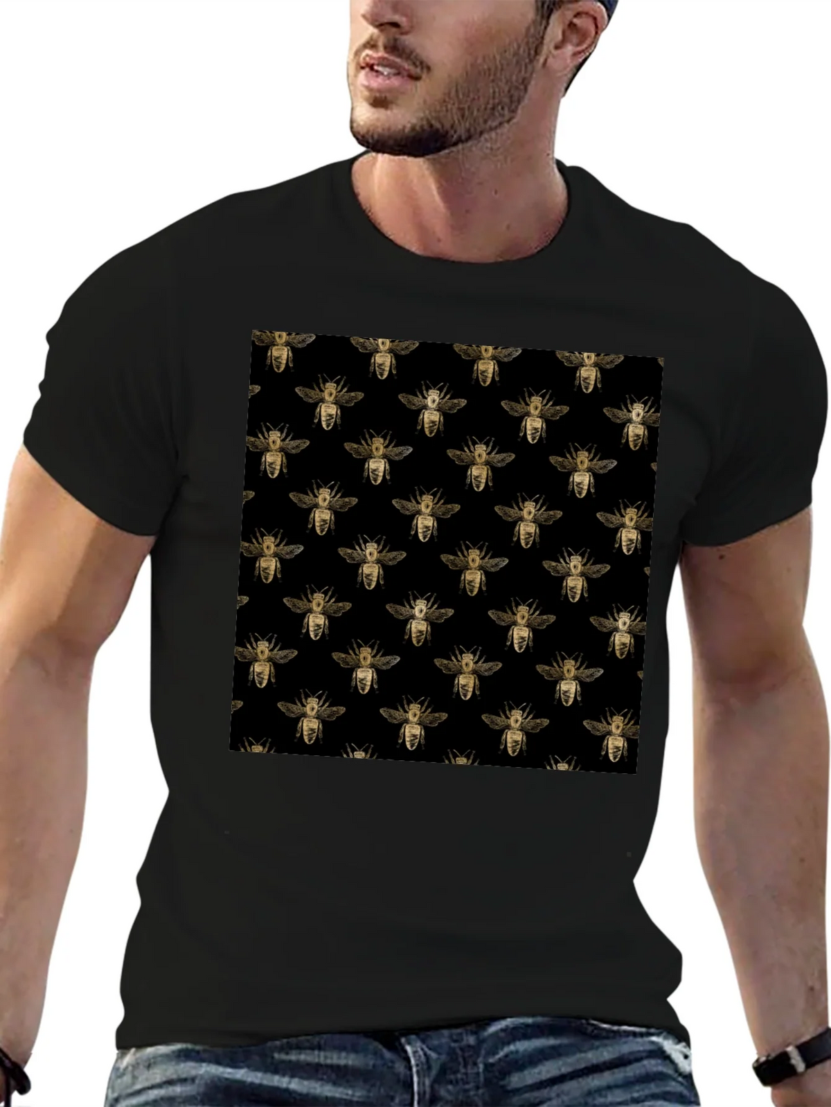 Honey Bee Pattern Black T-Shirt product image 6