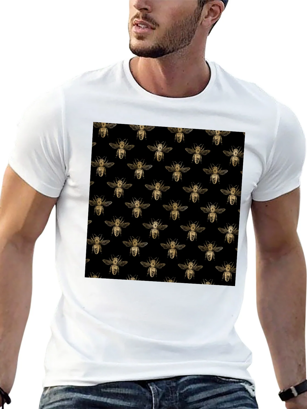 Honey Bee Pattern Black T-Shirt product image 12