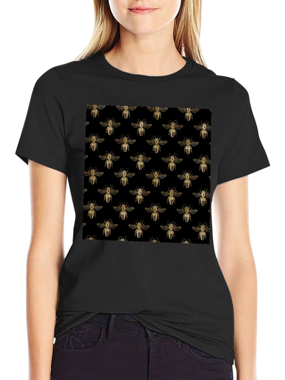 Honey Bee Pattern Black T-Shirt product image 2