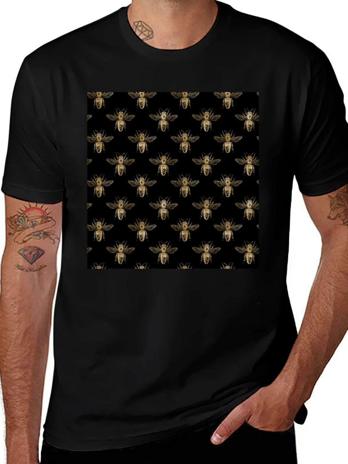 Honey Bee Pattern Black T-Shirt product image 1