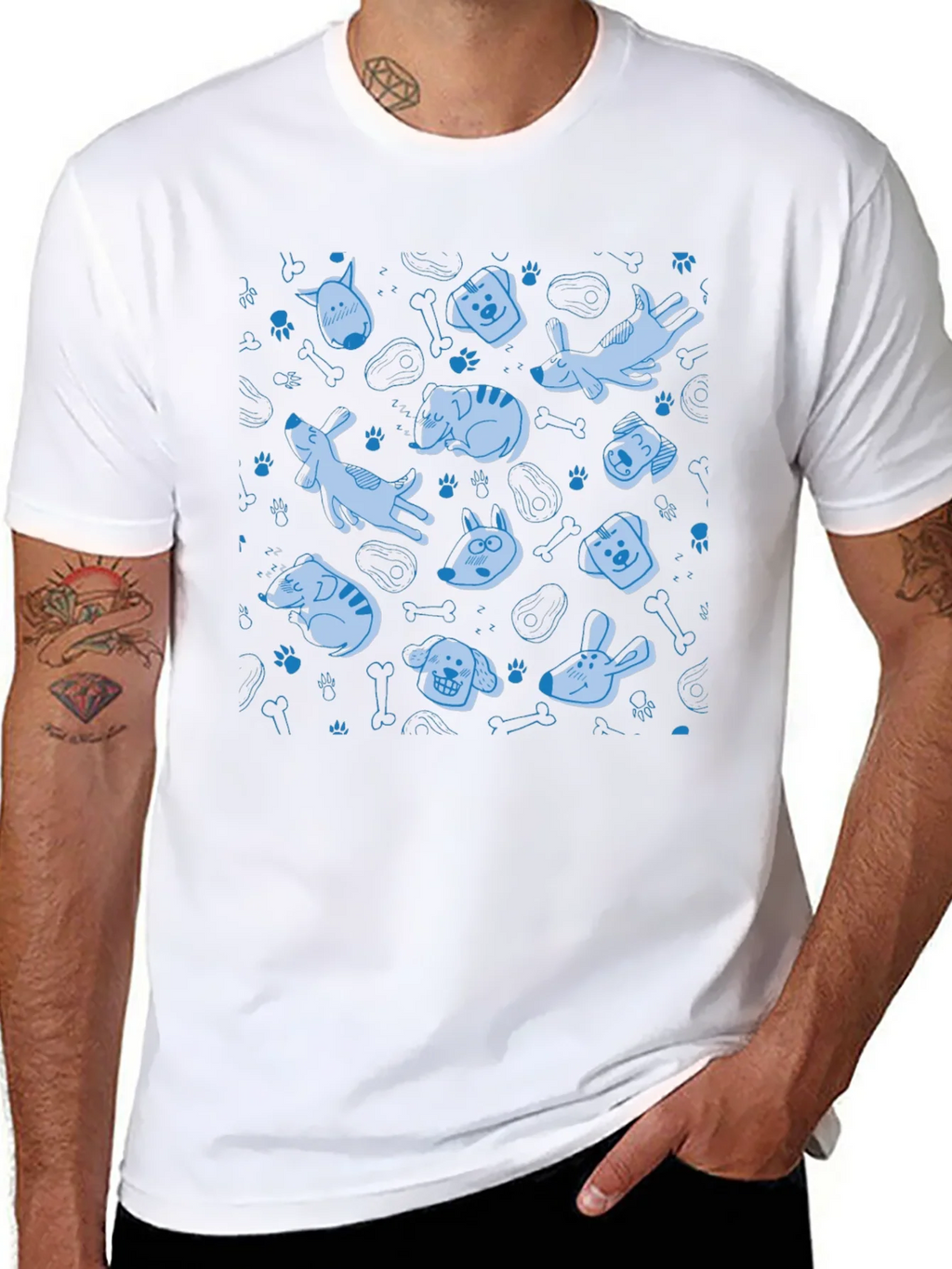 Dog Pattern Crew Neck T-Shirt - Black product image 7