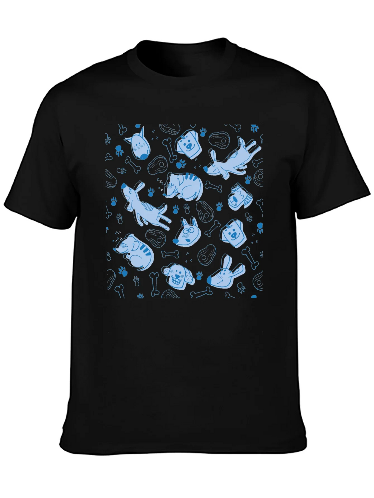 Dog Pattern Crew Neck T-Shirt - Black product image 3