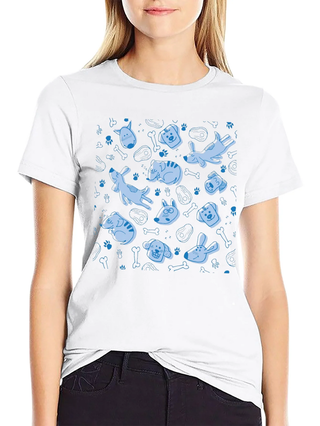 Dog Pattern Crew Neck T-Shirt - Black product image 8