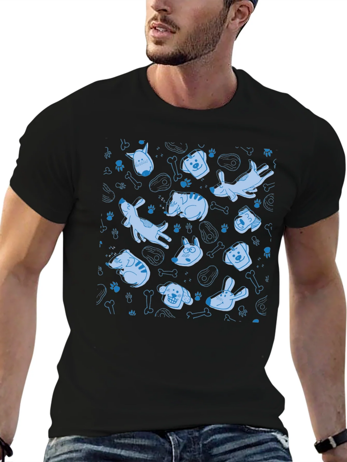 Dog Pattern Crew Neck T-Shirt - Black product image 6