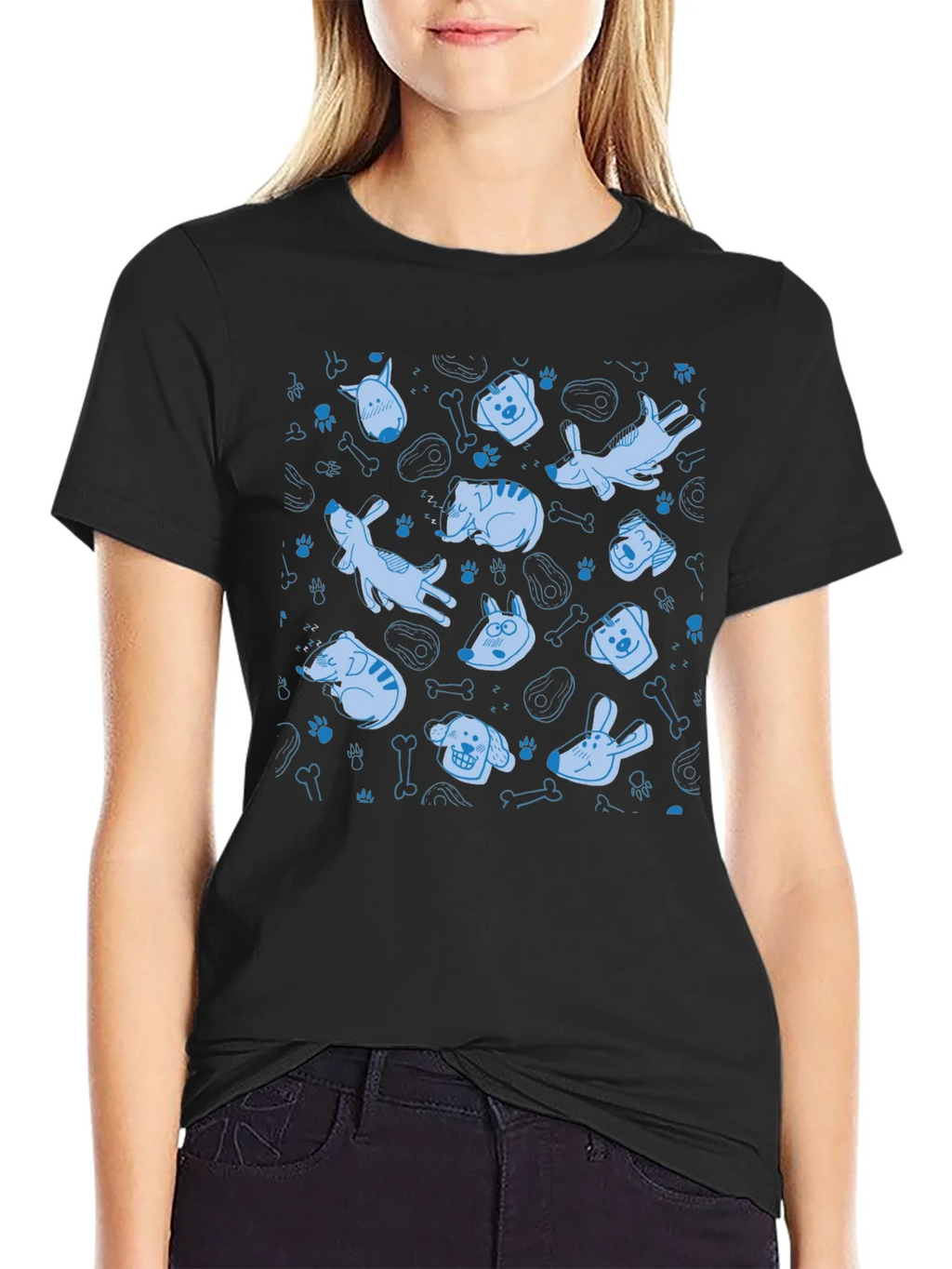 Dog Pattern Crew Neck T-Shirt - Black product image 2
