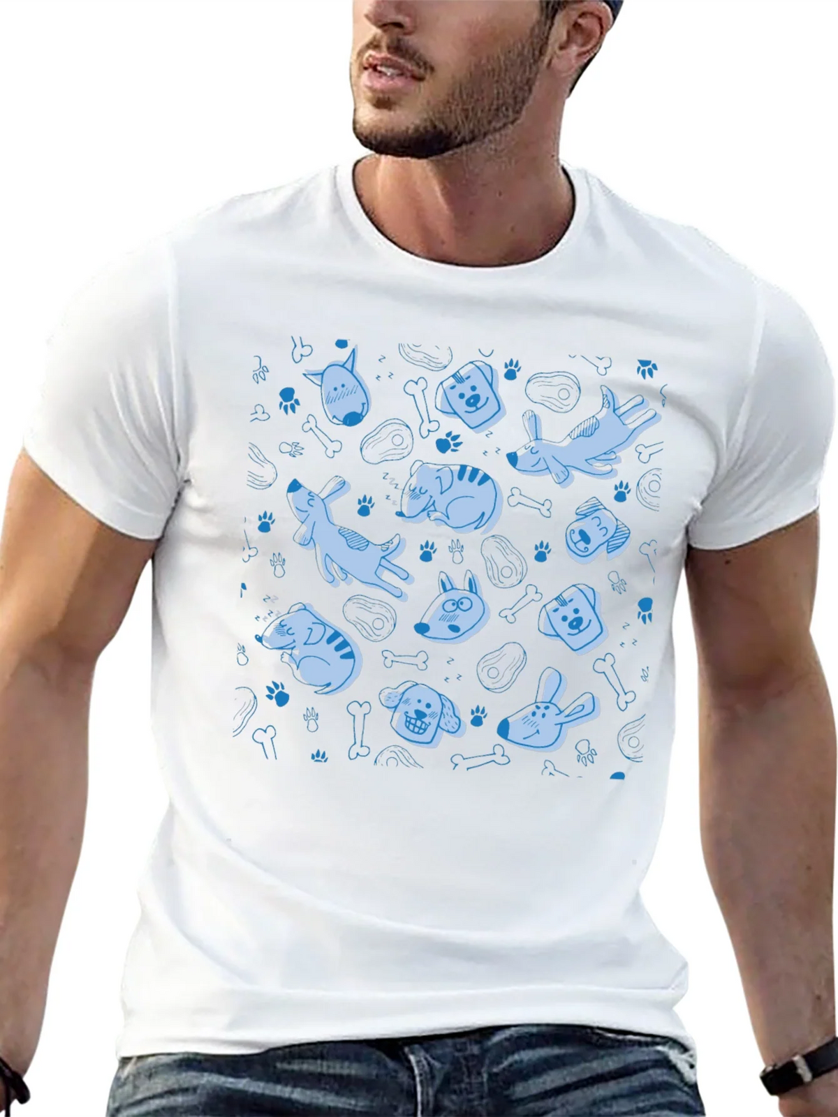 Dog Pattern Crew Neck T-Shirt - Black product image 12