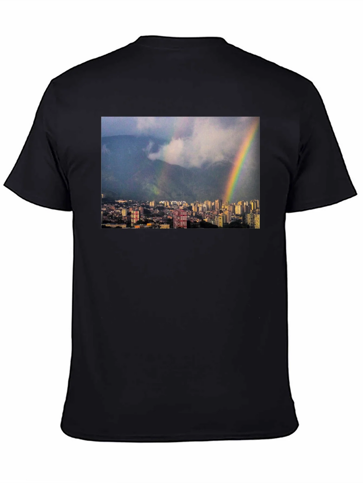 Rainbow Cityscape Graphic Tee - Black Casual T-Shirt product image 2