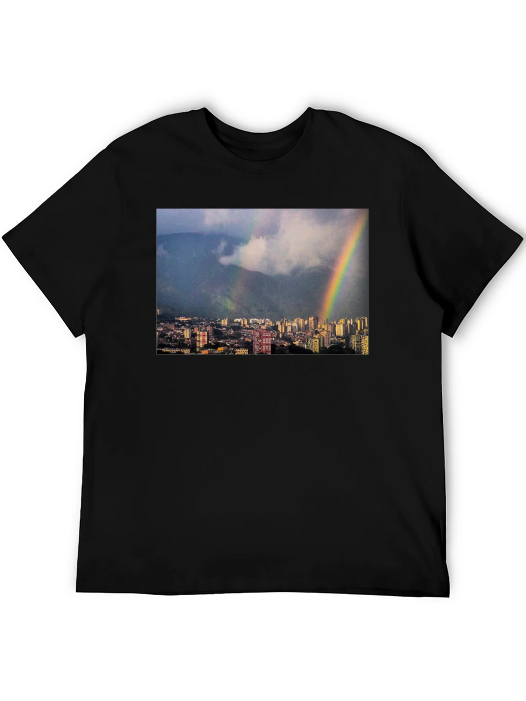 Rainbow Cityscape Graphic Tee - Black Casual T-Shirt product image 3