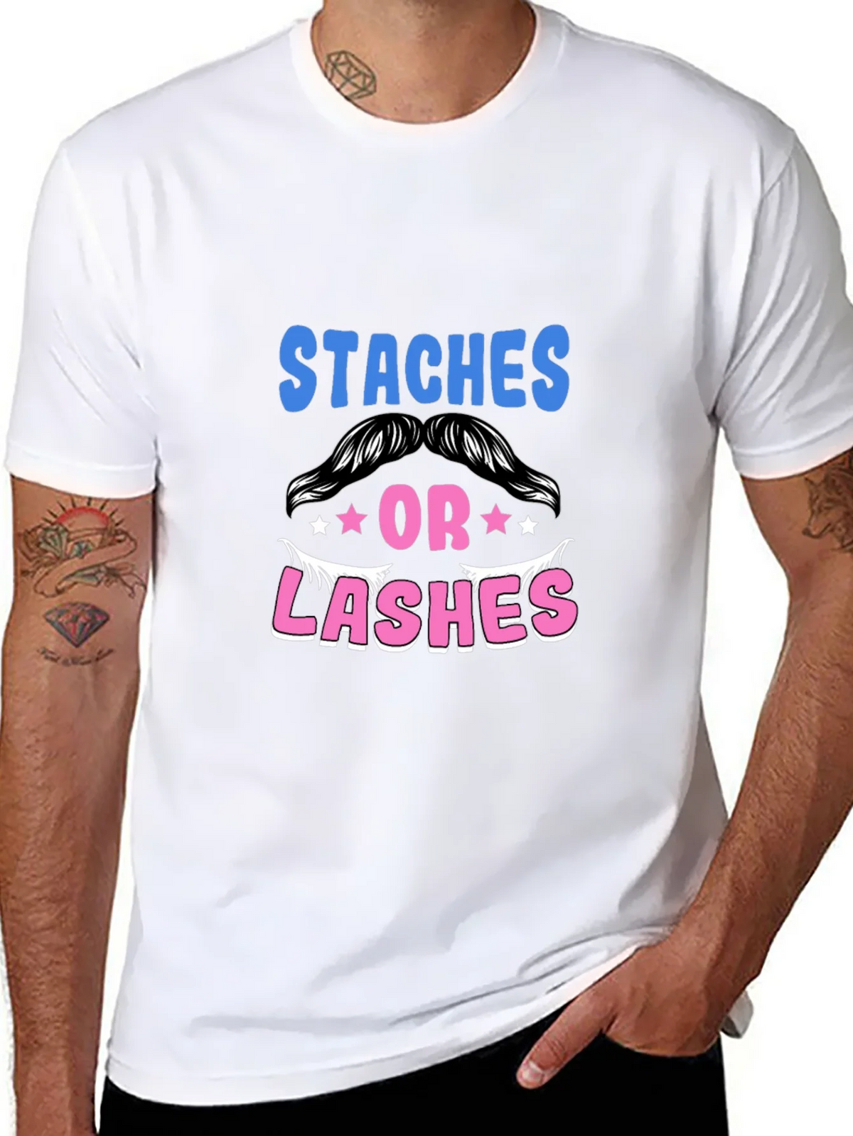 Staches or Lashes Gender Reveal T-Shirt product image 6