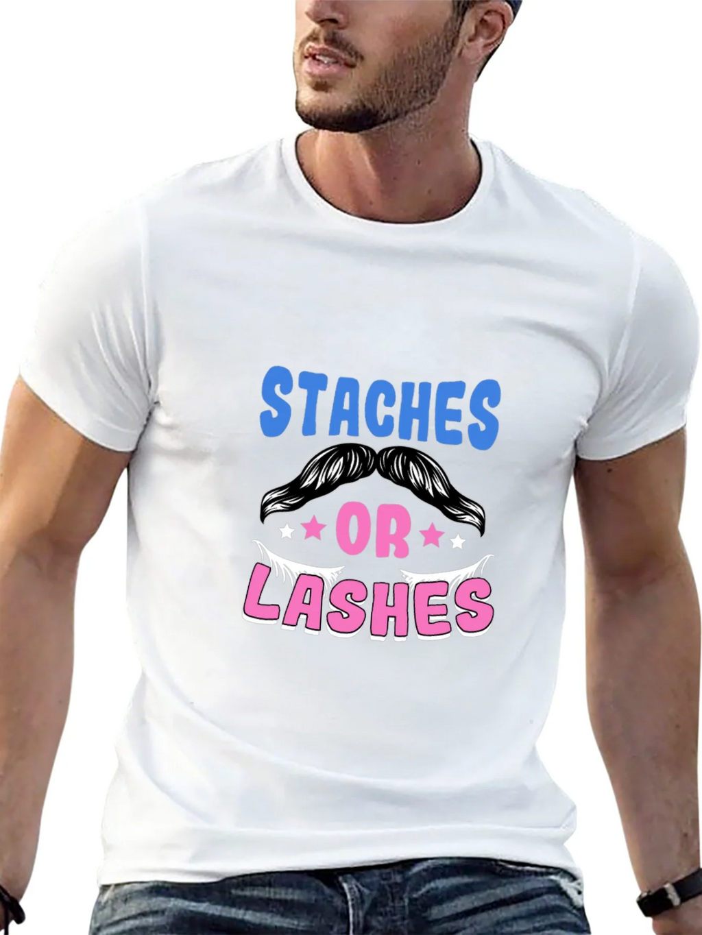 Staches or Lashes Gender Reveal T-Shirt product image 10