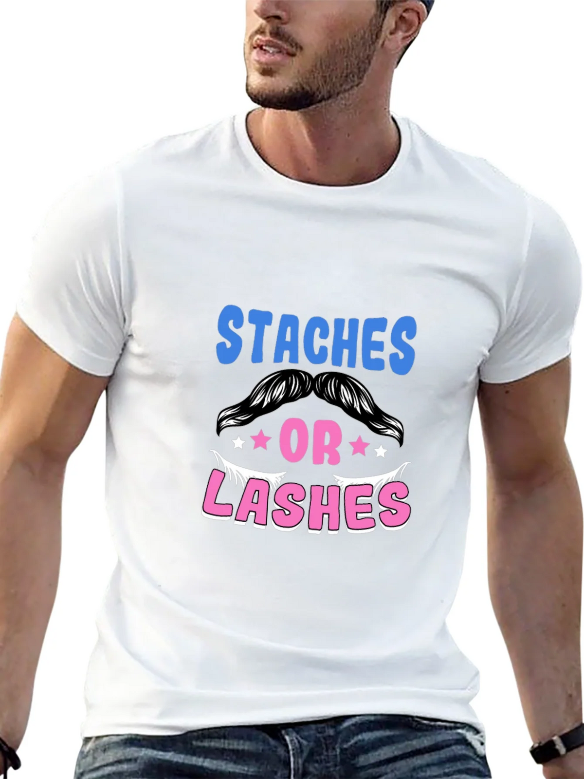 Staches or Lashes Gender Reveal T-Shirt product image 10