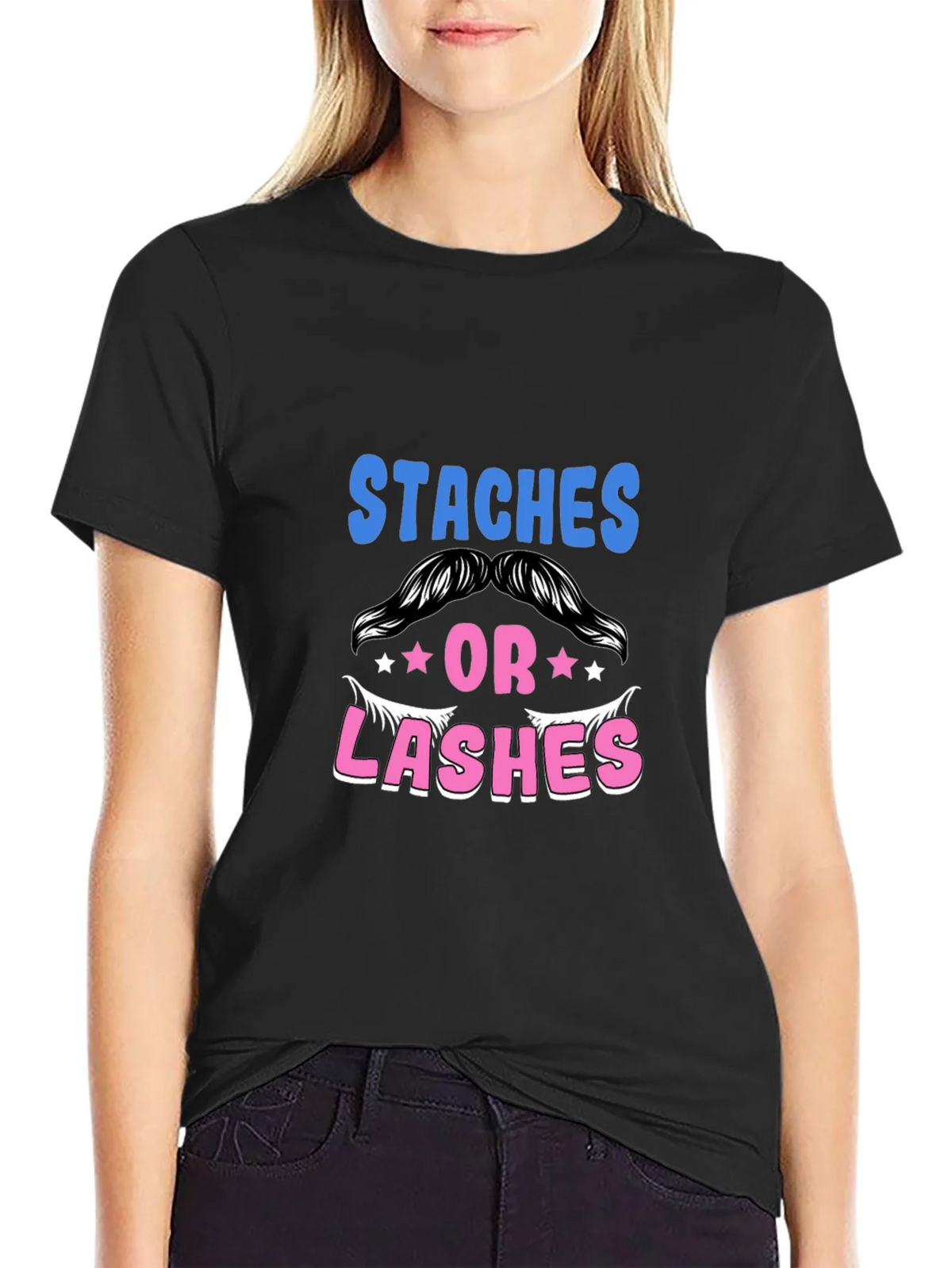 Staches or Lashes Gender Reveal T-Shirt product image 2