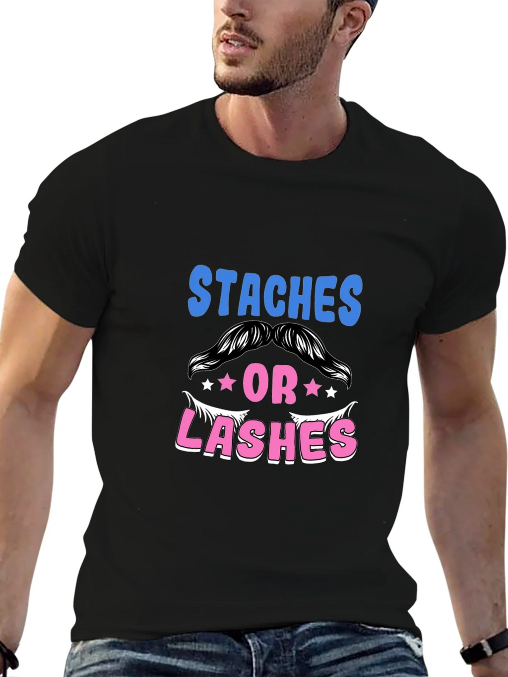 Staches or Lashes Gender Reveal T-Shirt product image 5