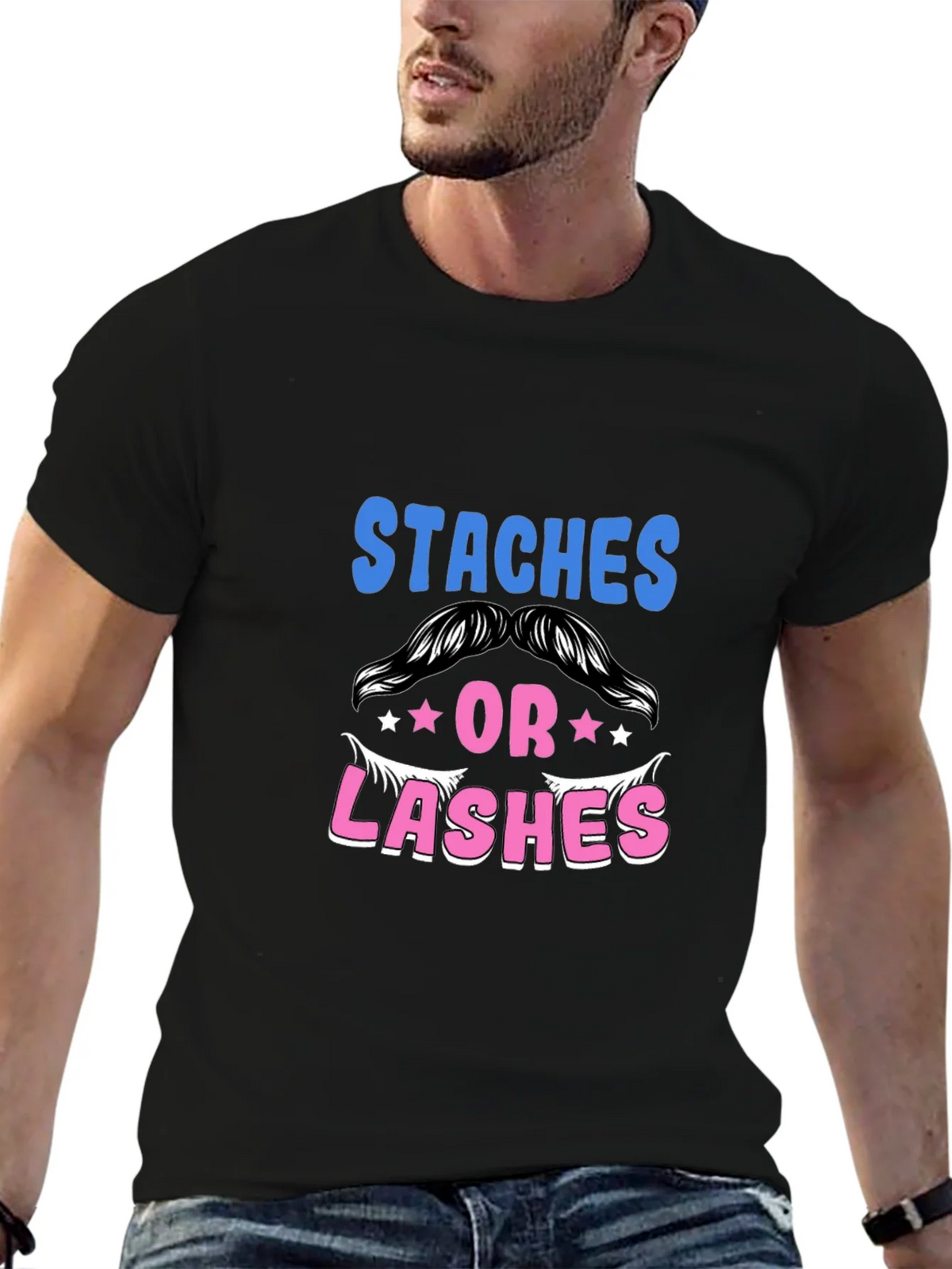Staches or Lashes Gender Reveal T-Shirt product image 5