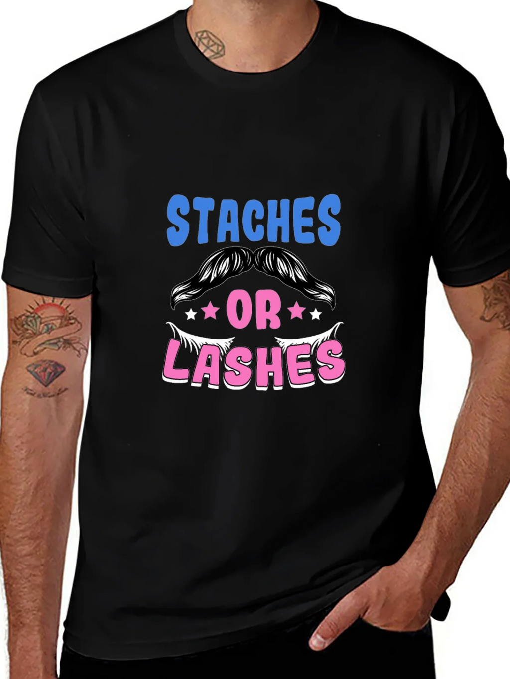 Staches or Lashes Gender Reveal T-Shirt product image 1