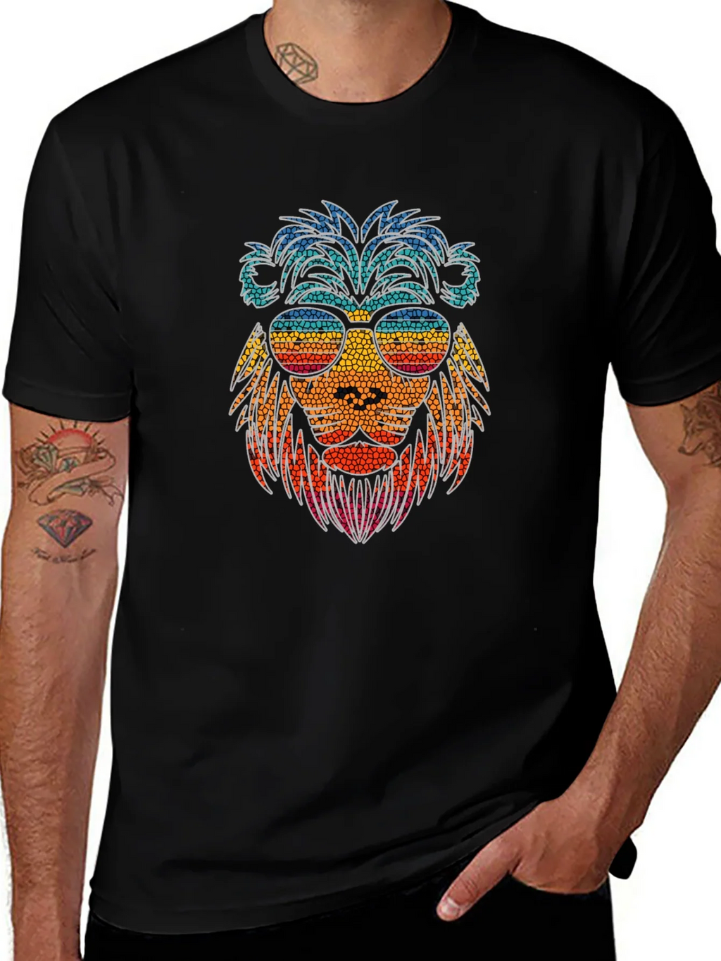 Cool Lion Graphic Tee - Stylish Mens Black T-Shirt product image 1