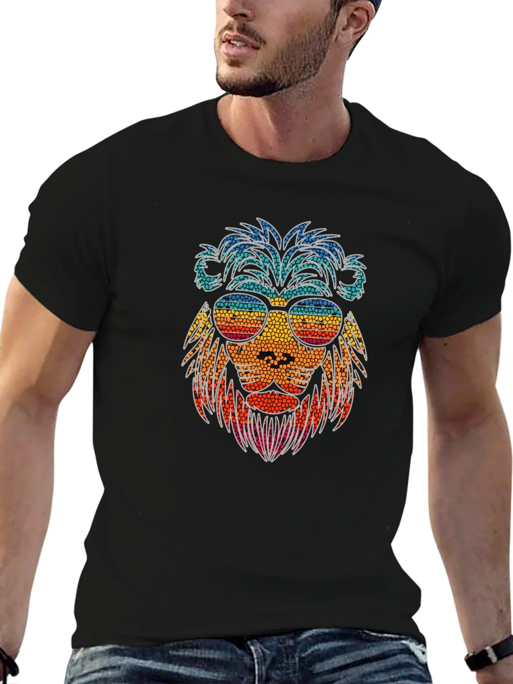 Cool Lion Graphic Tee - Stylish Mens Black T-Shirt product image 6