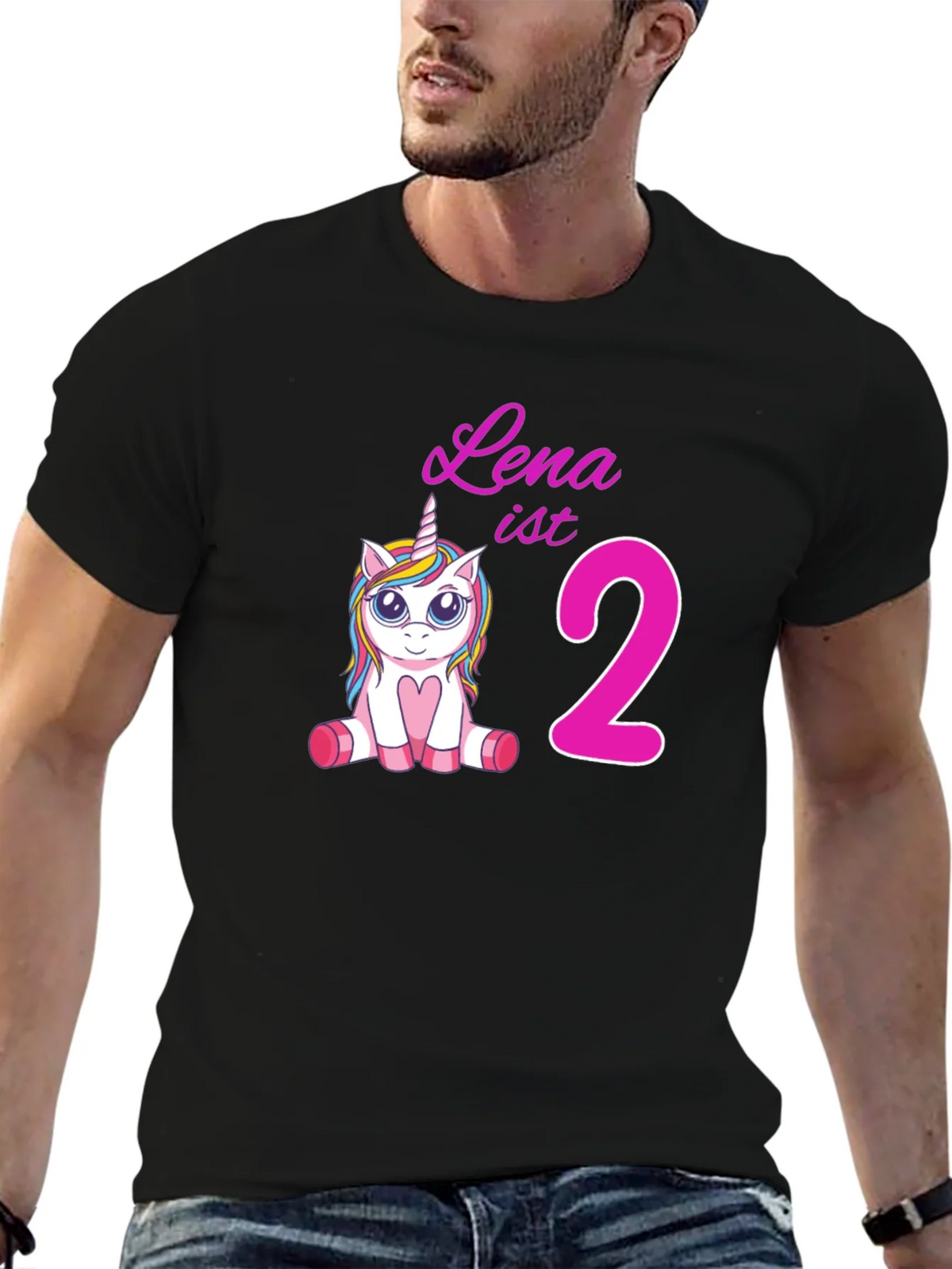 Cute Lena is 2 Unicorn Birthday Black T-Shirt product image 6