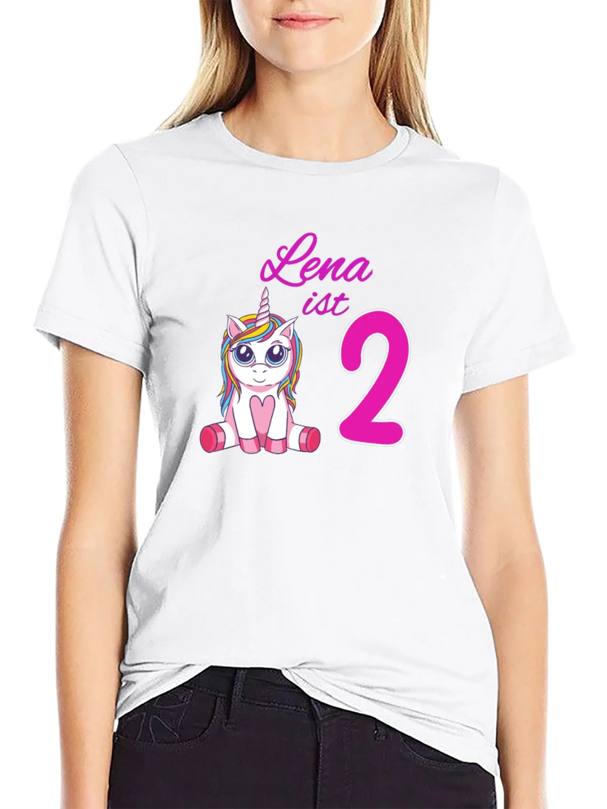 Cute Lena is 2 Unicorn Birthday Black T-Shirt product image 8