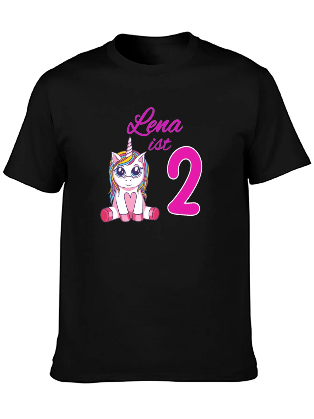 Cute Lena is 2 Unicorn Birthday Black T-Shirt product image 3