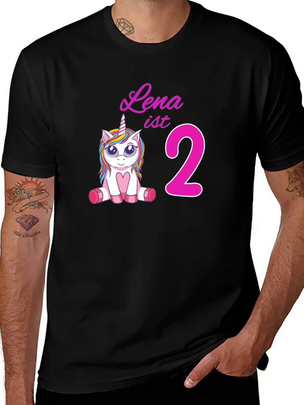 Cute Lena is 2 Unicorn Birthday Black T-Shirt product image 1