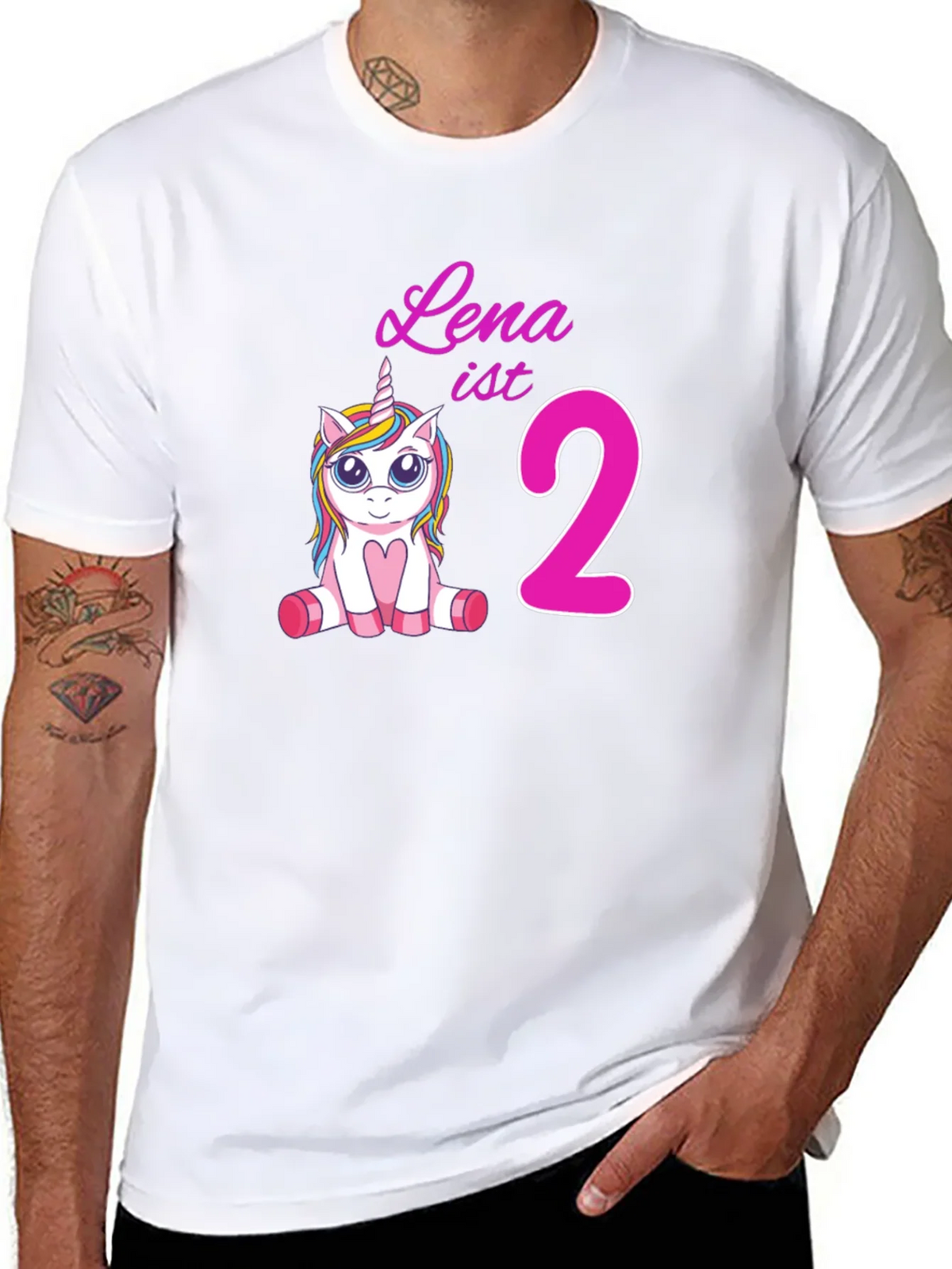 Cute Lena is 2 Unicorn Birthday Black T-Shirt product image 7