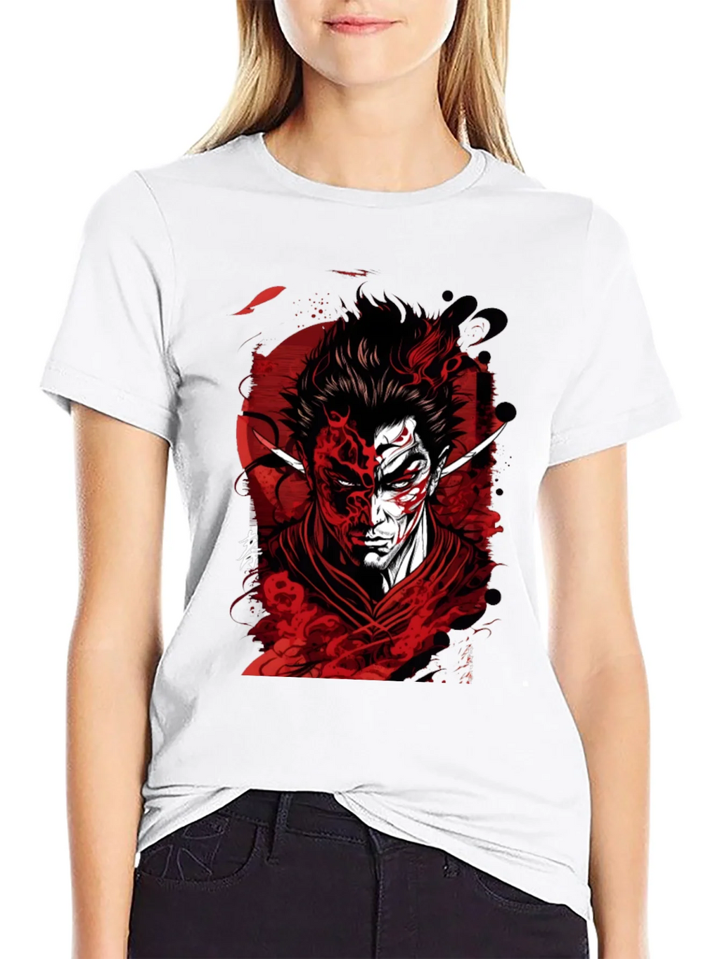 Samurai Demon Graphic Tee - Red and Black Design product image 8