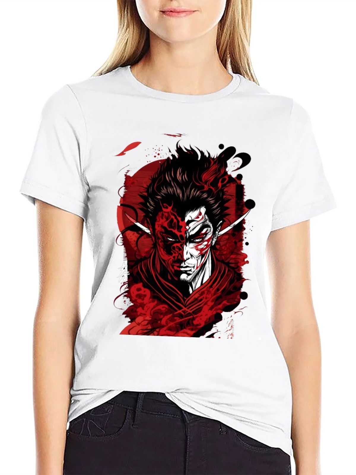Samurai Demon Graphic Tee - Red and Black Design product image 8
