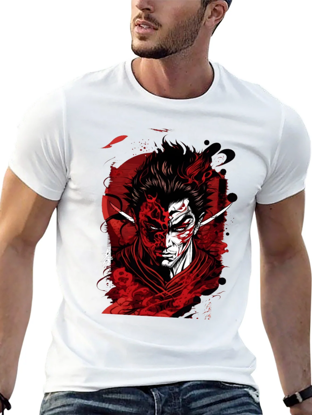 Samurai Demon Graphic Tee - Red and Black Design product image 12