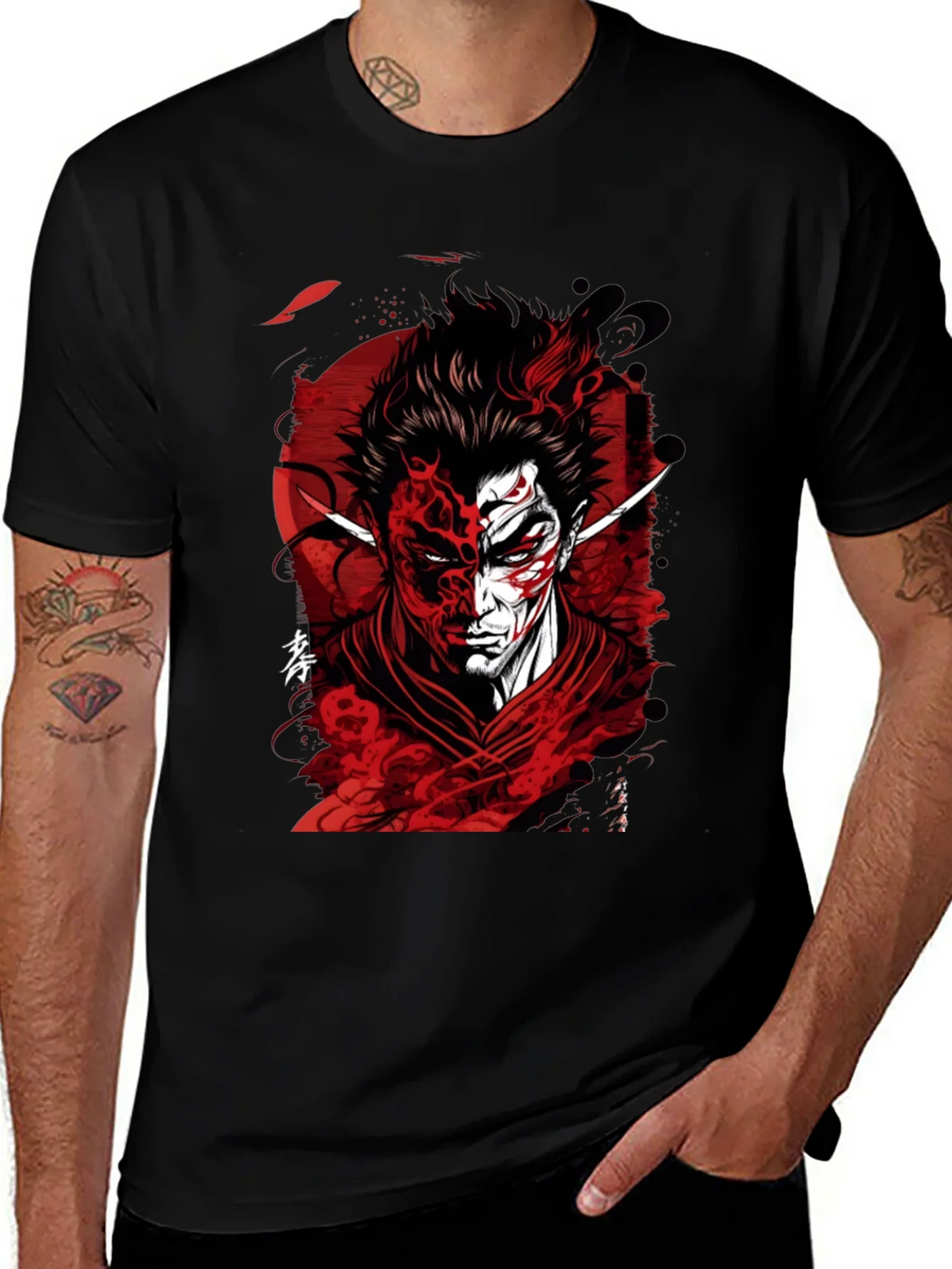 Samurai Demon Graphic Tee - Red and Black Design product image 1
