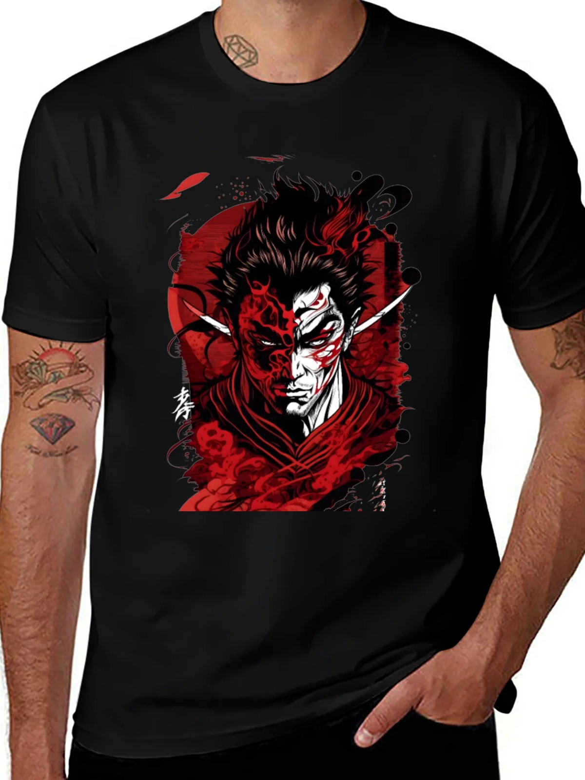 Samurai Demon Graphic Tee - Red and Black Design product image 1