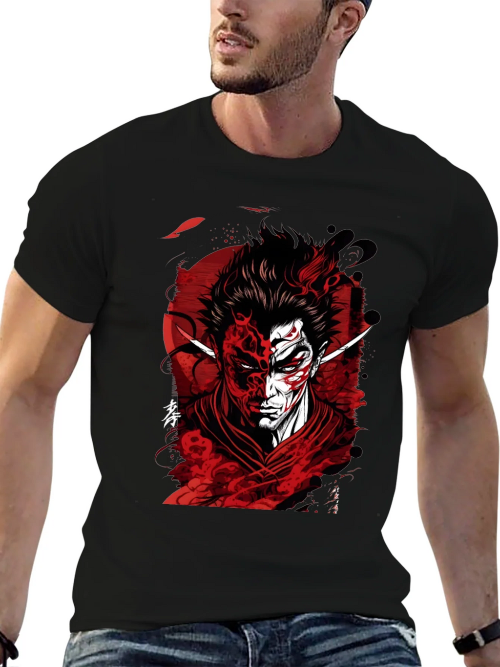 Samurai Demon Graphic Tee - Red and Black Design product image 6