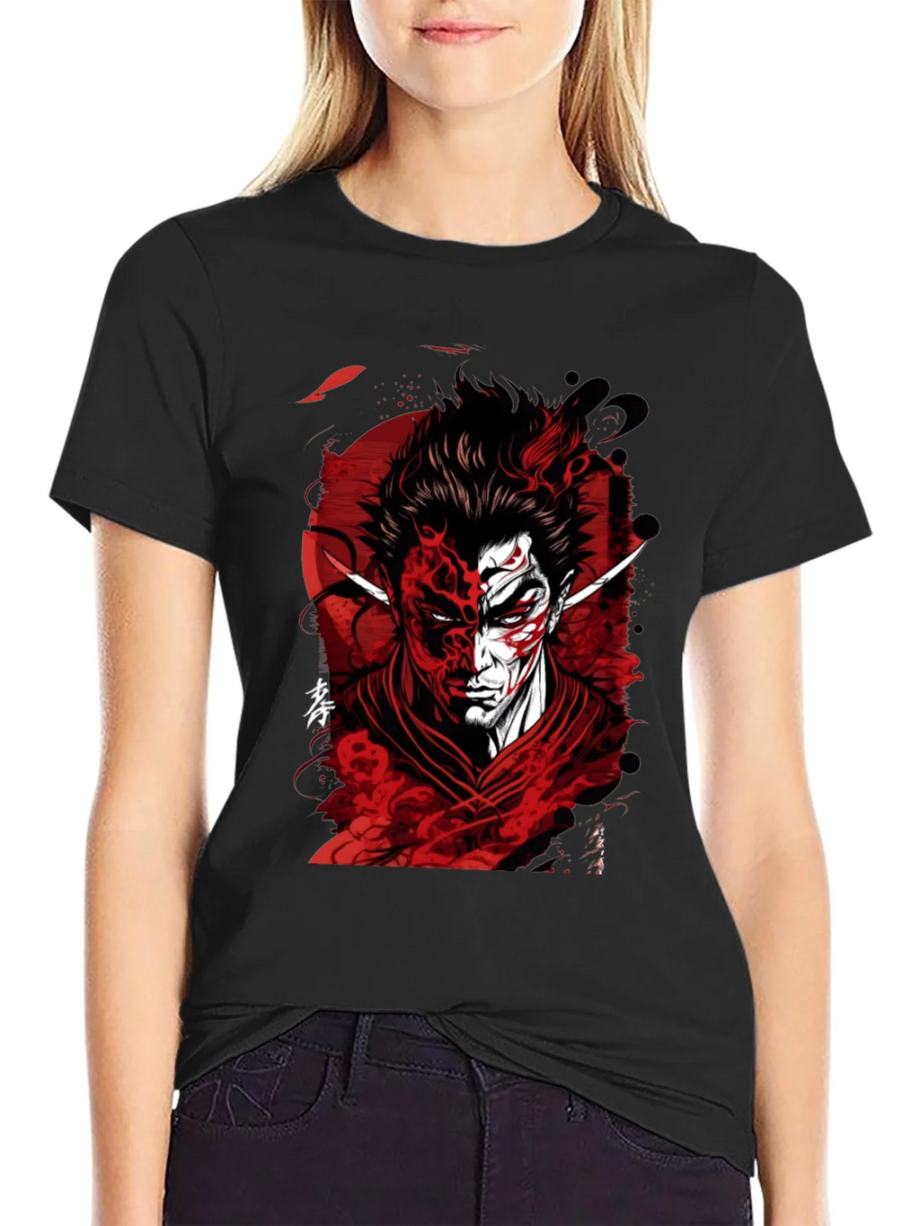 Samurai Demon Graphic Tee - Red and Black Design product image 2