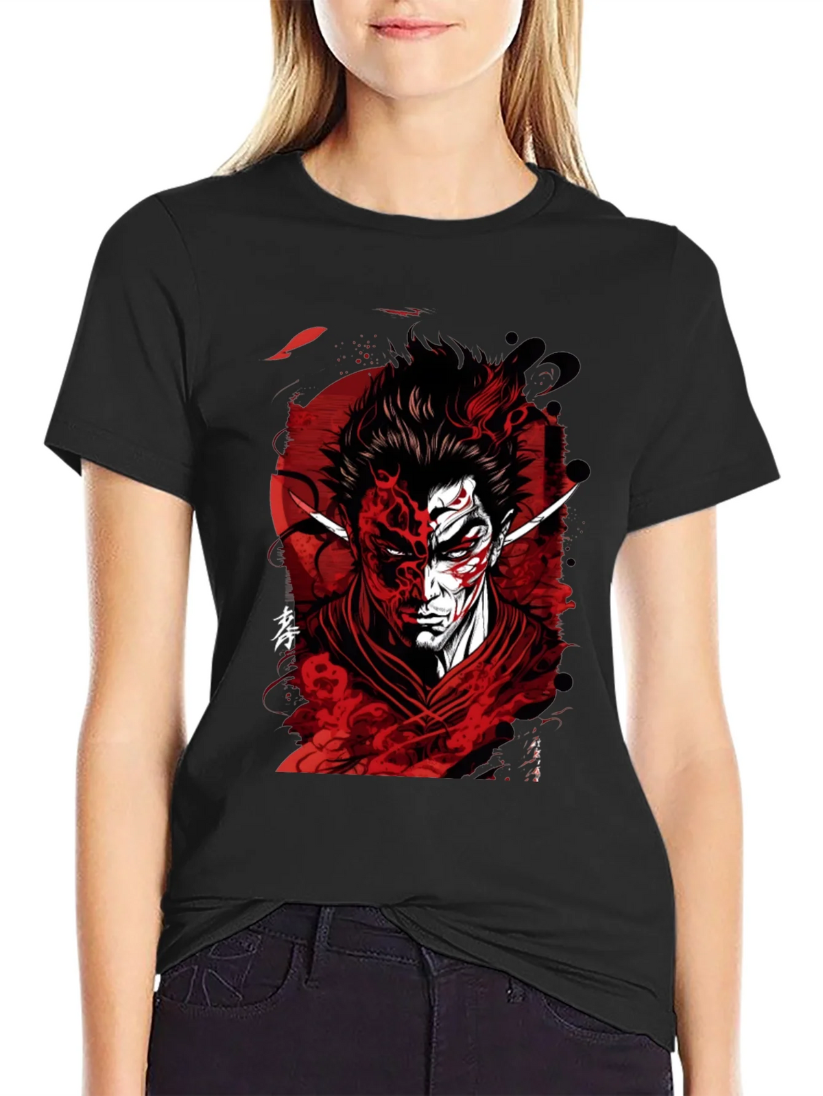 Samurai Demon Graphic Tee - Red and Black Design product image 2