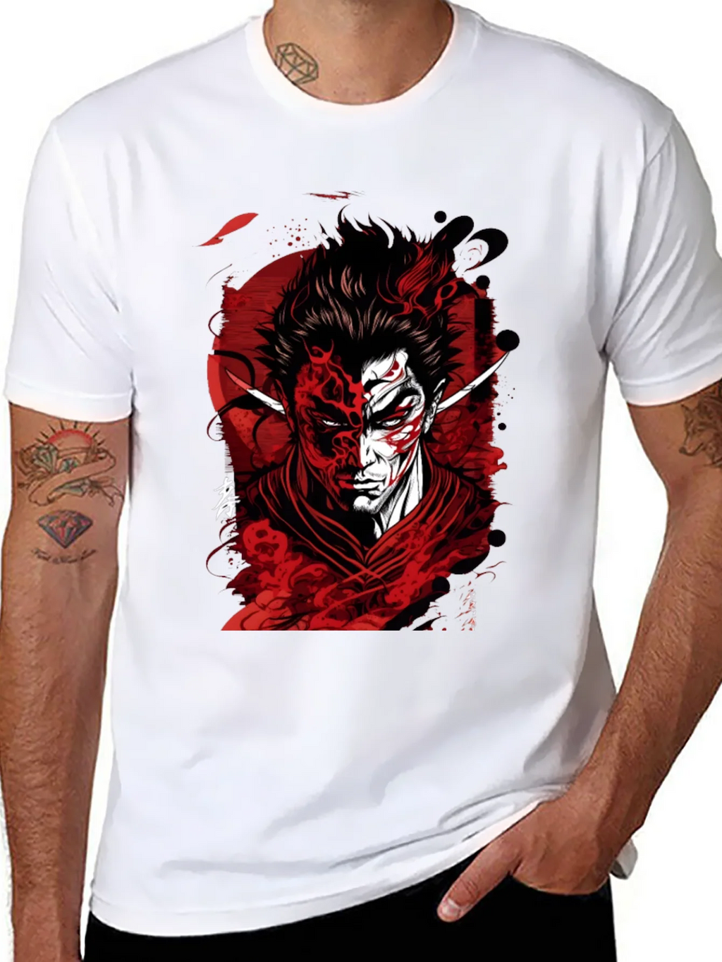 Samurai Demon Graphic Tee - Red and Black Design product image 7