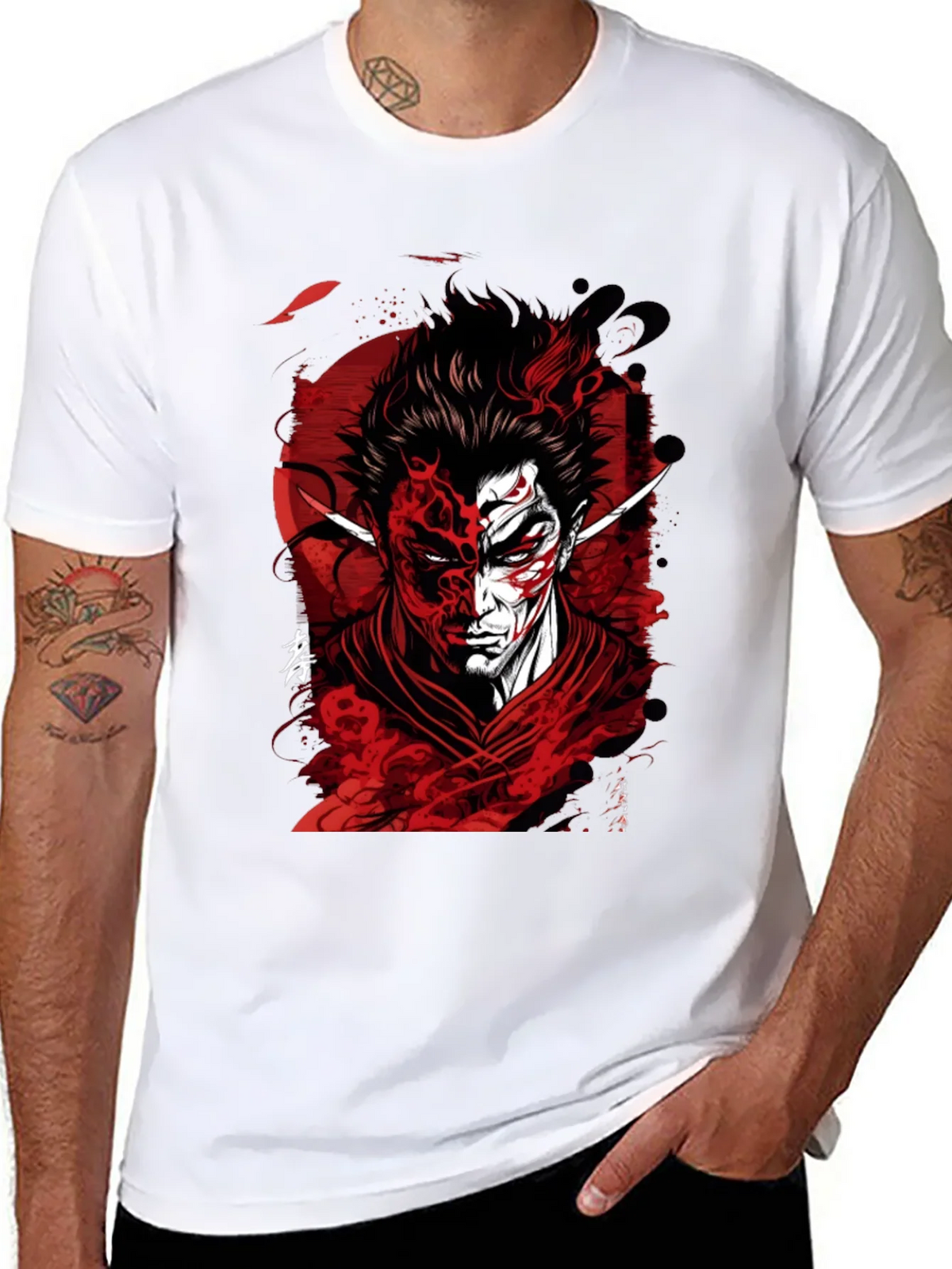 Samurai Demon Graphic Tee - Red and Black Design product image 7