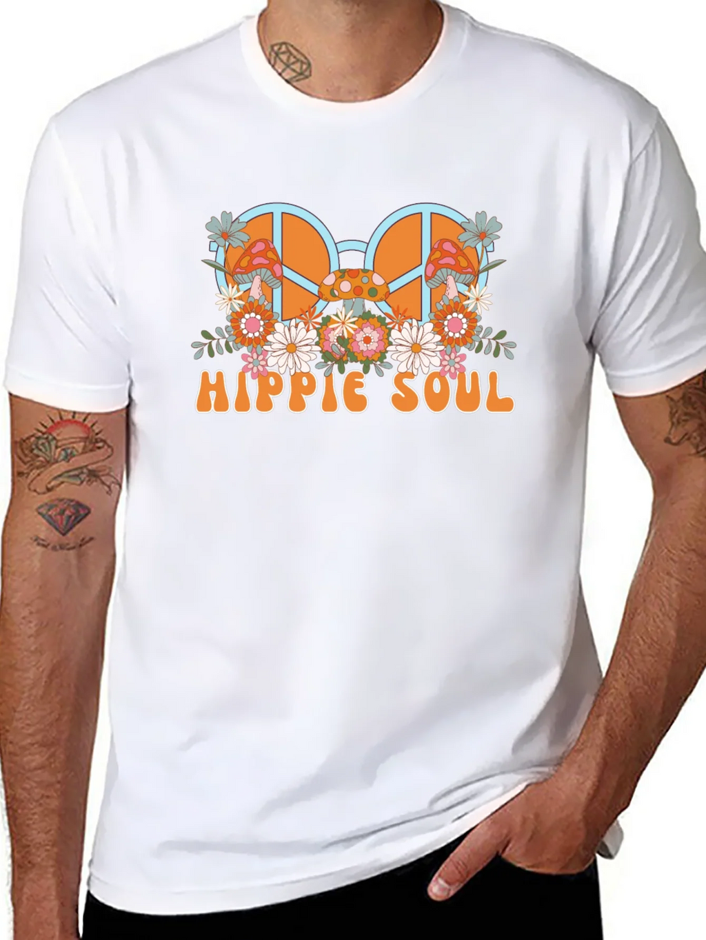 Hippie Soul Graphic T-Shirt - Retro Peace Sign & Mushroom product image 7