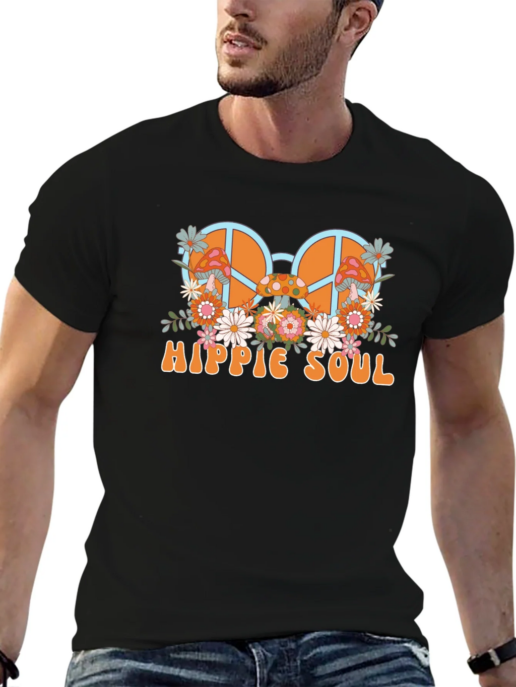 Hippie Soul Graphic T-Shirt - Retro Peace Sign & Mushroom product image 6