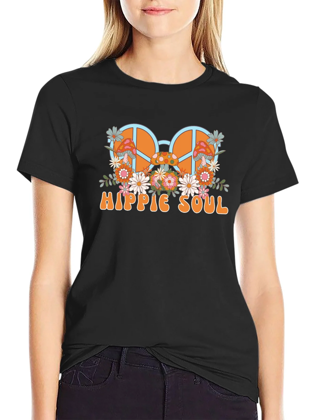 Hippie Soul Graphic T-Shirt - Retro Peace Sign & Mushroom product image 2